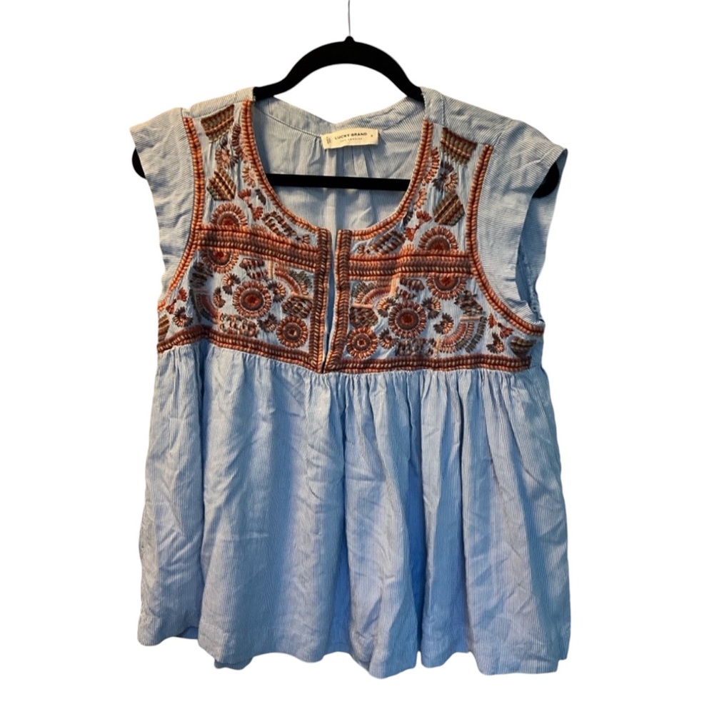 LUCKY BRAND Embroidered Flutter Sleeve Blouse Size Small
